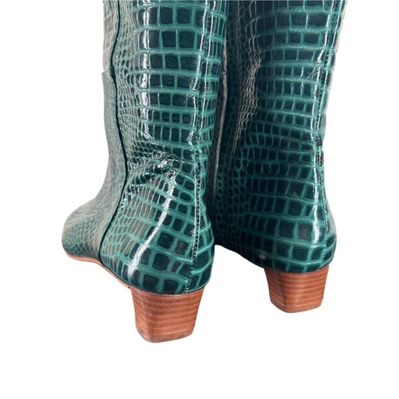 Frances Valentine Mackie Knee High Boots Green Croc Embossed Leather 11 $598 - Picture 5 of 11